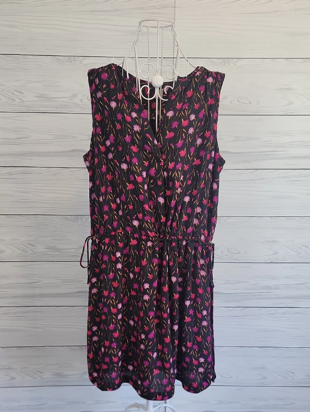 Gap Sleeveless Floral Tie-Waist Midi Dress - Black & Pink Floral Womens Size L